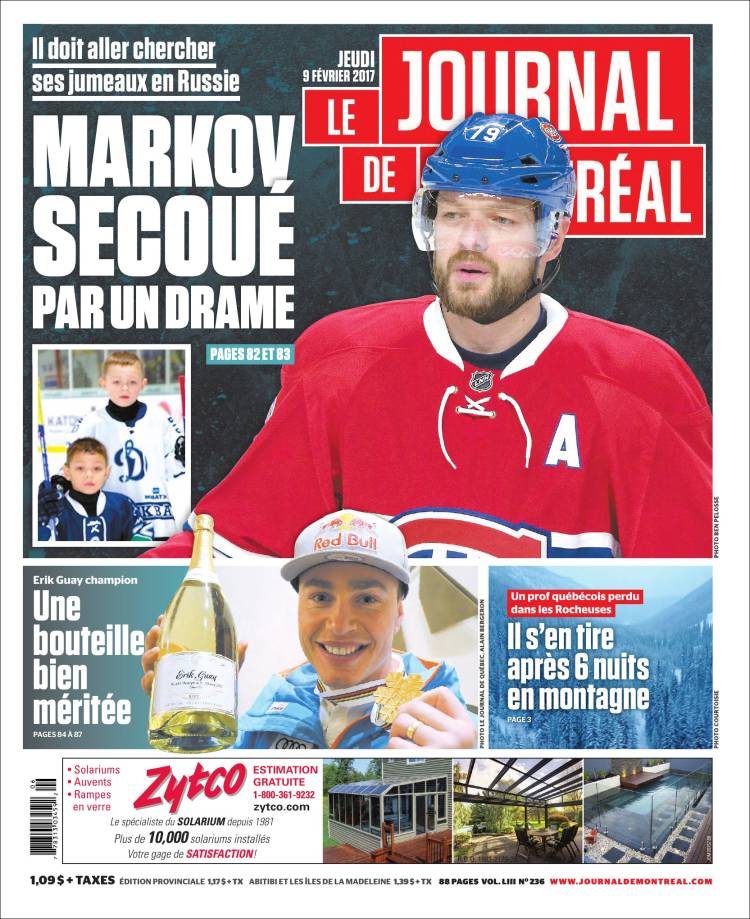 Journal Le Journal de Montréal (Canada). Les Unes des 