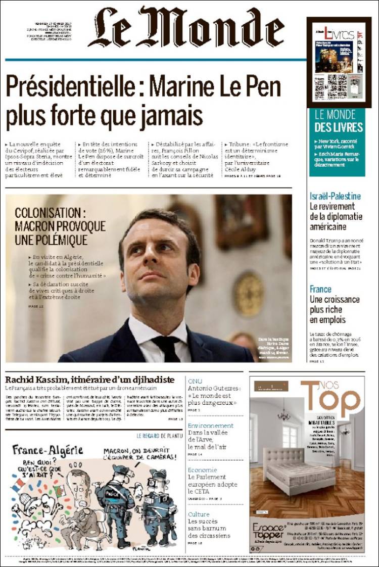 Journal Le Monde (France). Les Unes des journaux de France ...