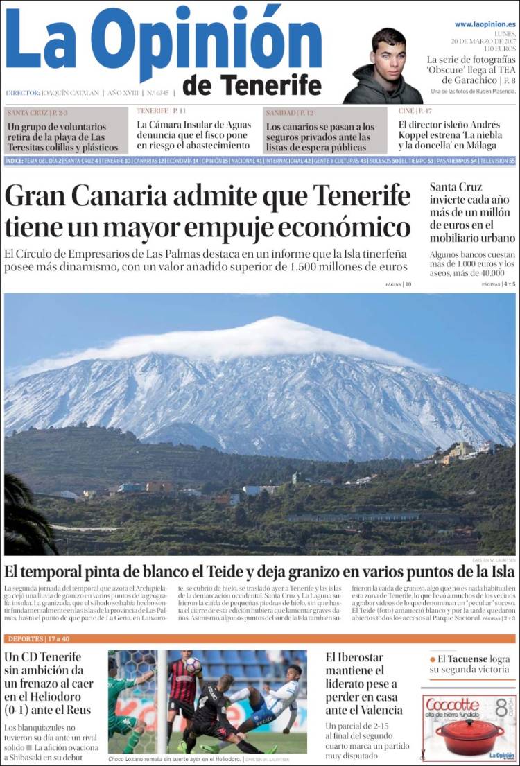 Portada de La Opinión de Tenerife (España)