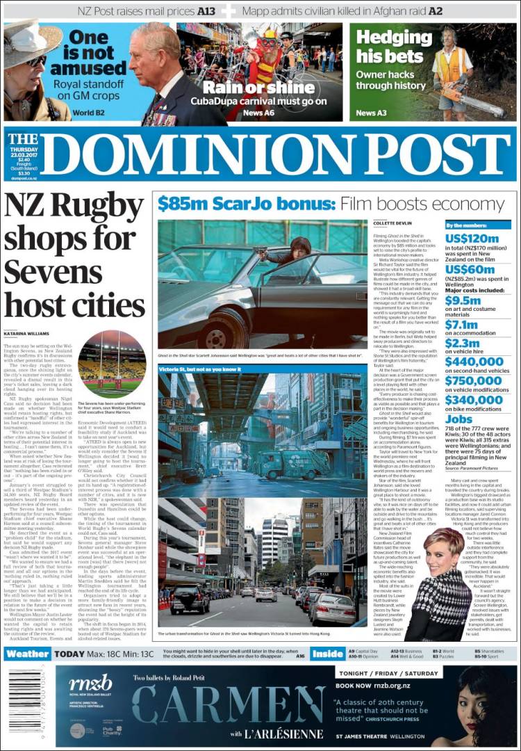 Portada de The Dominion Post (Nueva Zelanda)