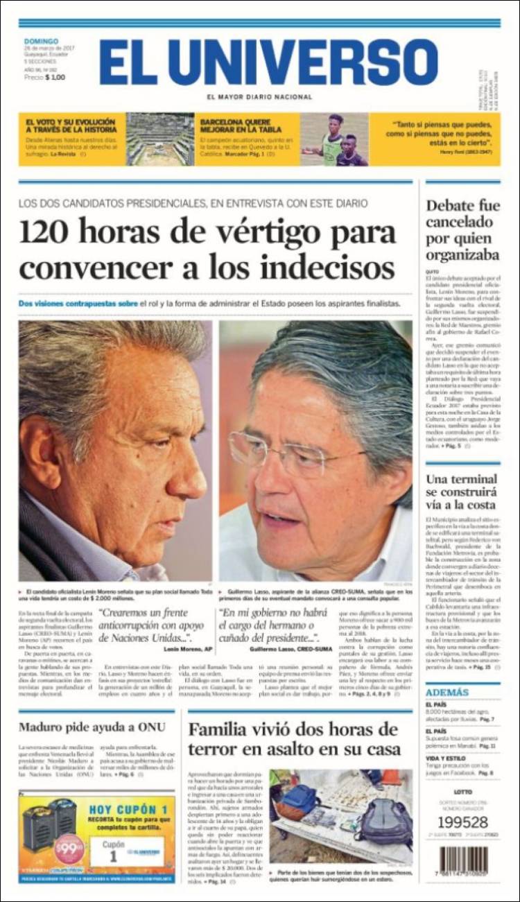 Periódico El Universo Ecuador Ecuador Periódicos De Ecuador Edición De Domingo 26 De 