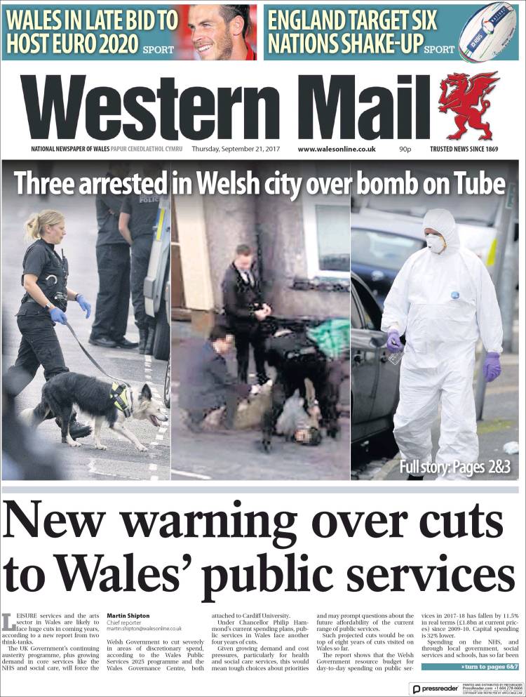 Portada de Western Mail (Reino Unido)