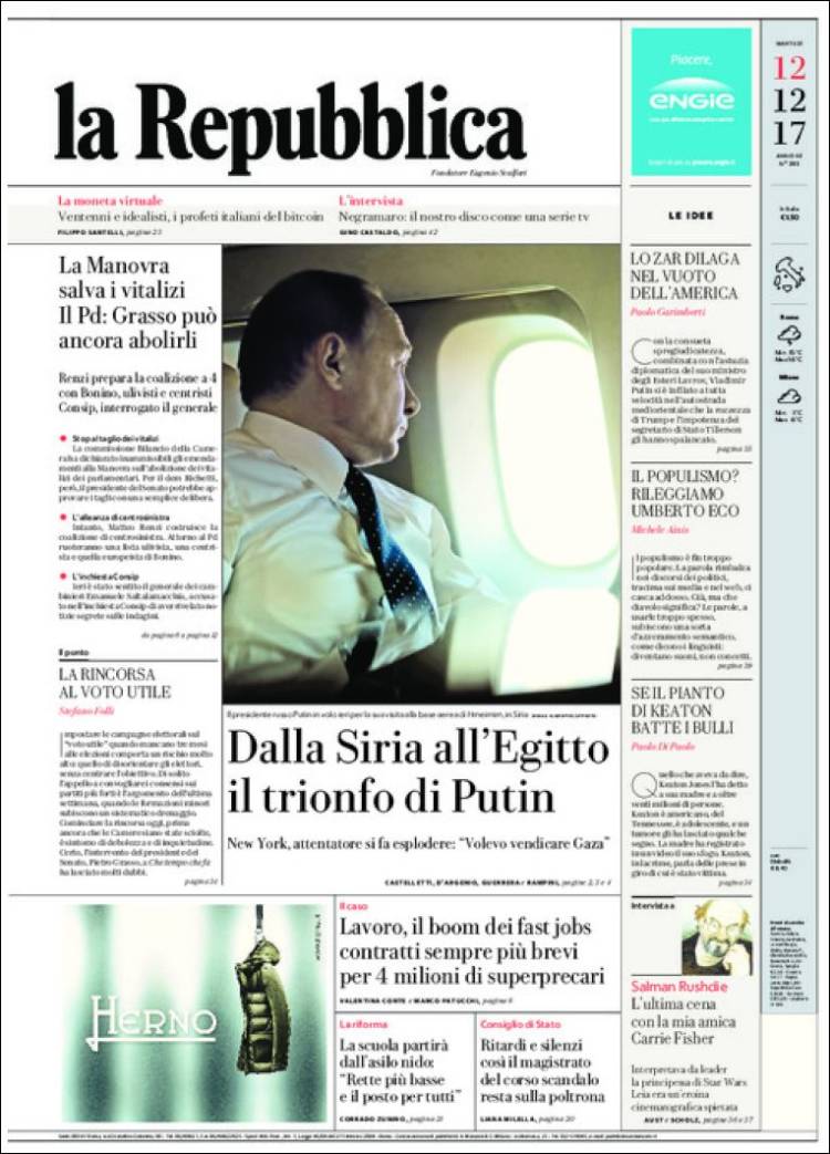 Portada de La Repubblica (Italie)