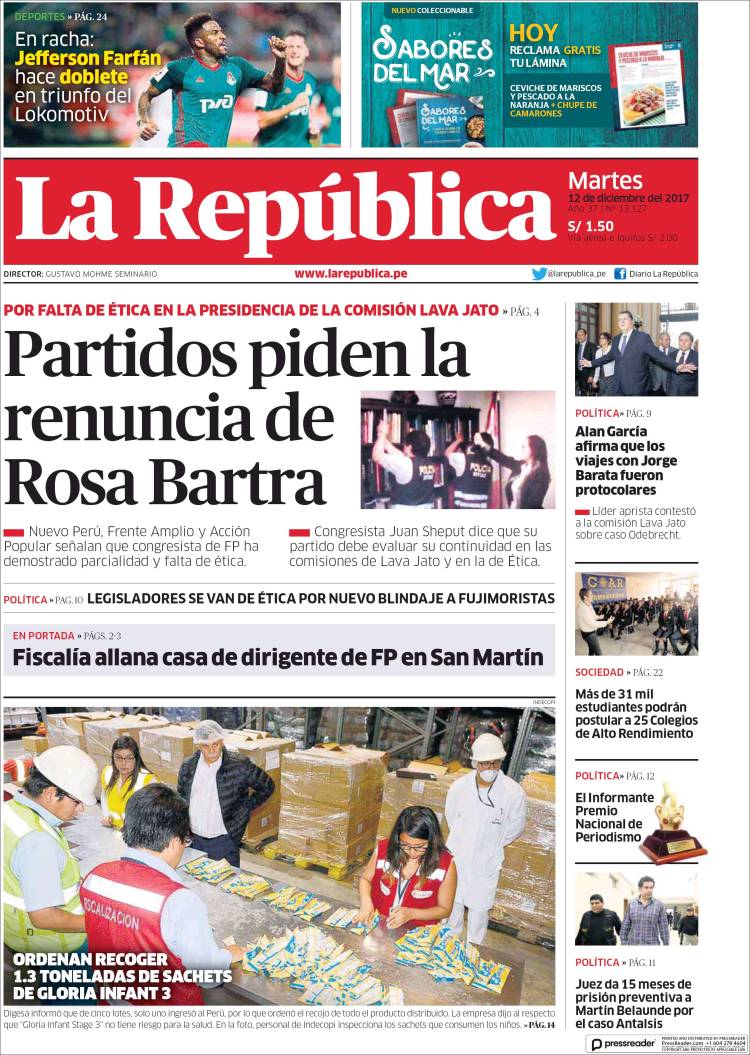 Portada de La Republica (Pérou)