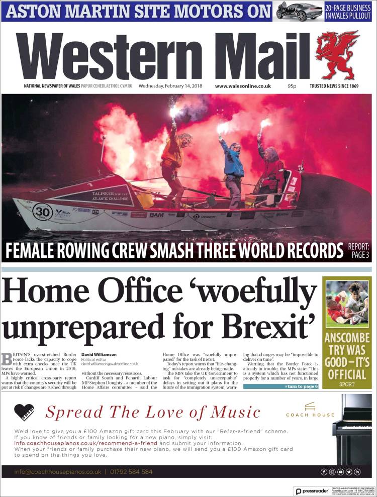 Portada de Western Mail (Reino Unido)