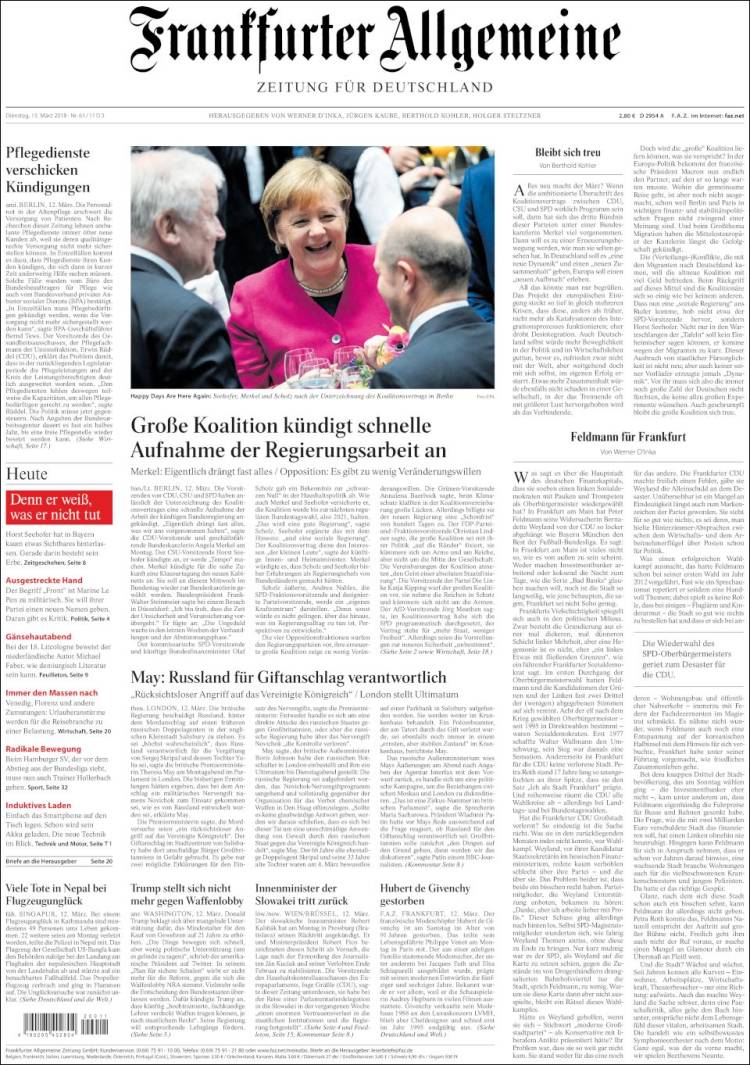 Cover of Frankfurter Allgemeine (Germany)