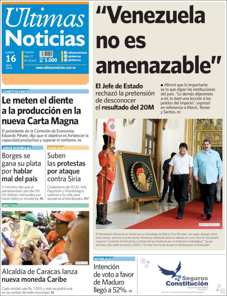 Portada de Ãltimas Noticias (Venezuela)