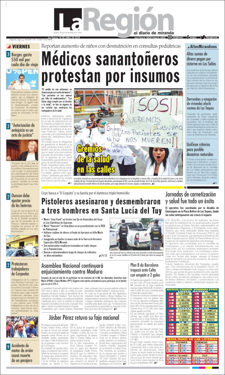 Portada de Diario La RegiÃ³n (Venezuela)