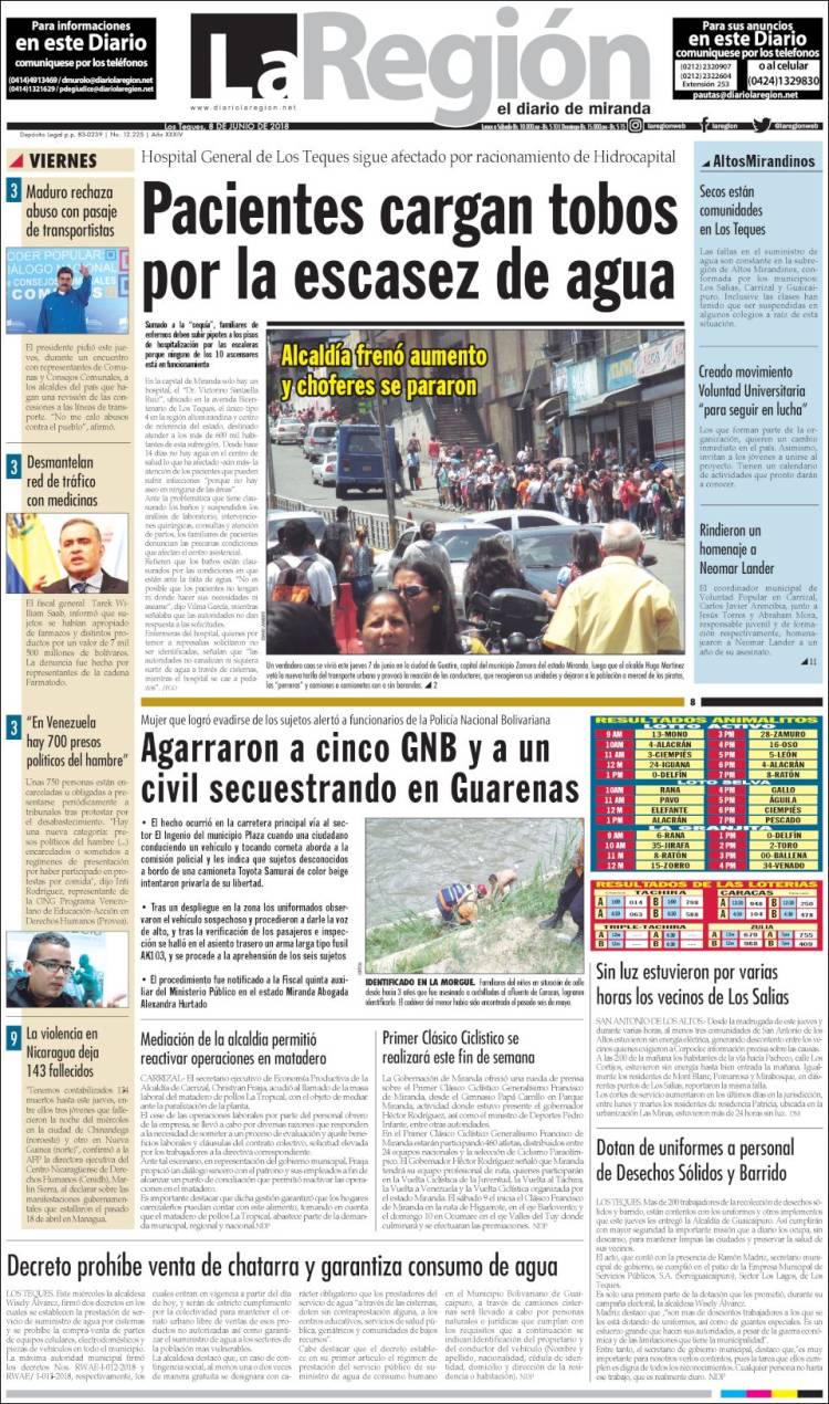 Portada de Diario La RegiÃ³n (Venezuela)