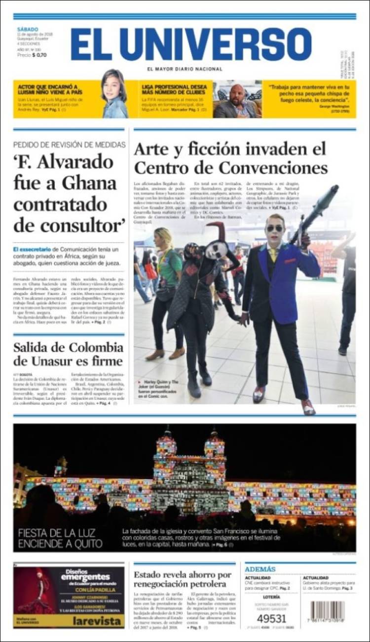 Portada de El Universo - Ecuador (Ecuador)