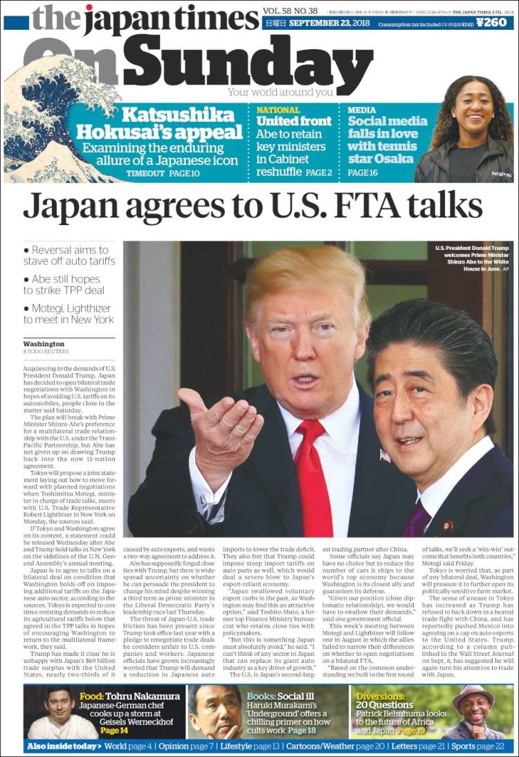 Portada de The Japan Times (Japón)