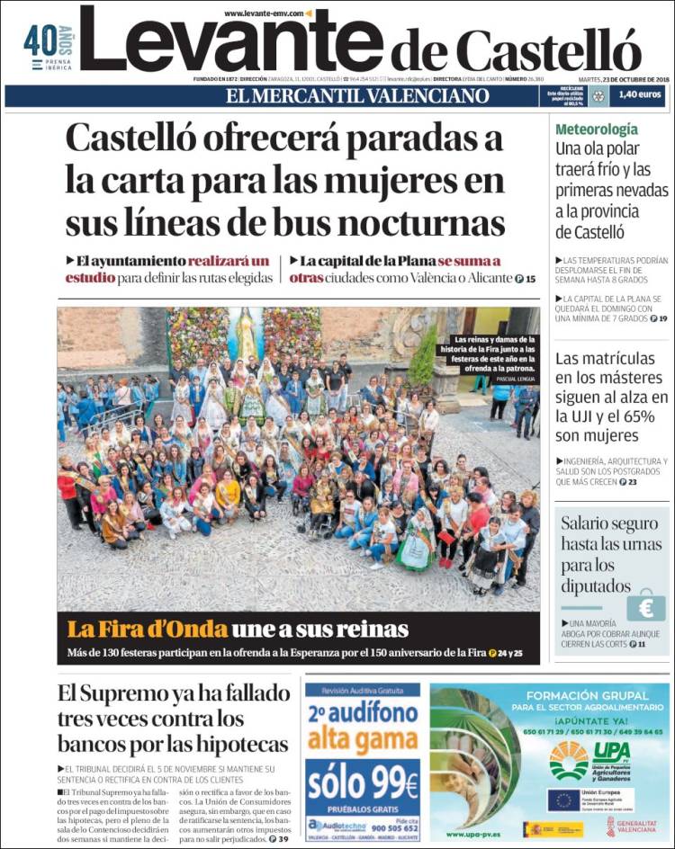 Portada de Levante de Castelló (España)