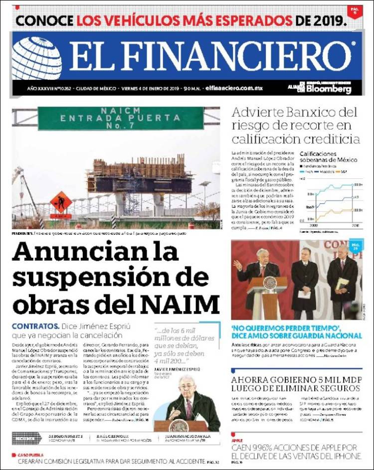 Portada de El Financiero (México)