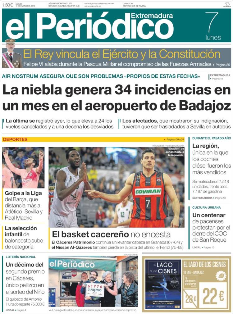 Portada de El Periódico de Extremadura (España)