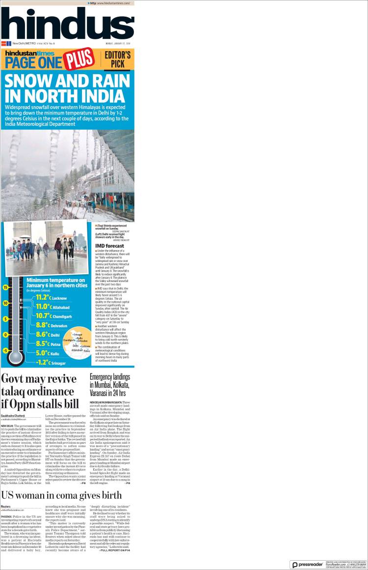 Portada de Hindustan Times (India)