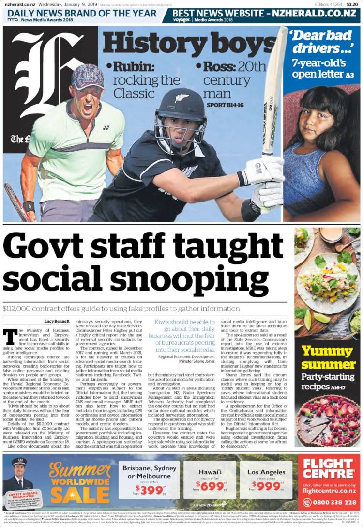 Portada de The New Zealand Herald (Nueva Zelanda)