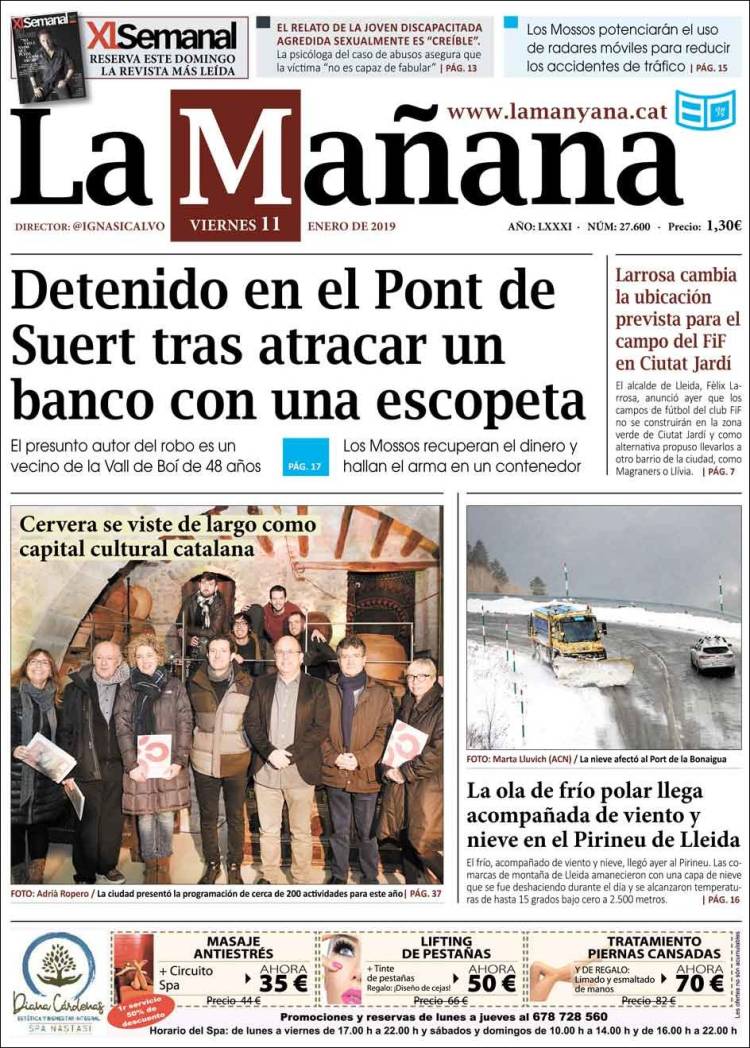 Portada de La Mañana - Diari de Ponent (España)