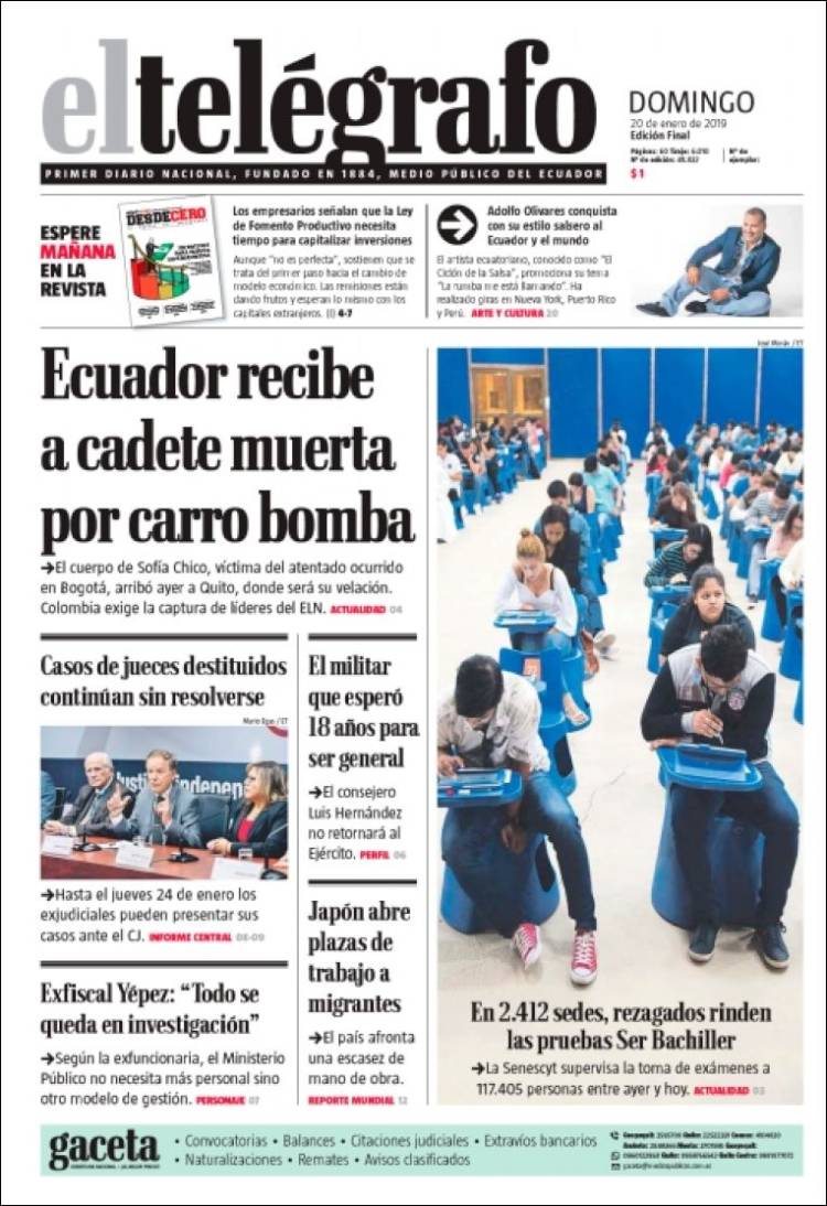 Periódico El Telégrafo Ecuador Periódicos De Ecuador Edición De Domingo 20 De Enero De 2019 