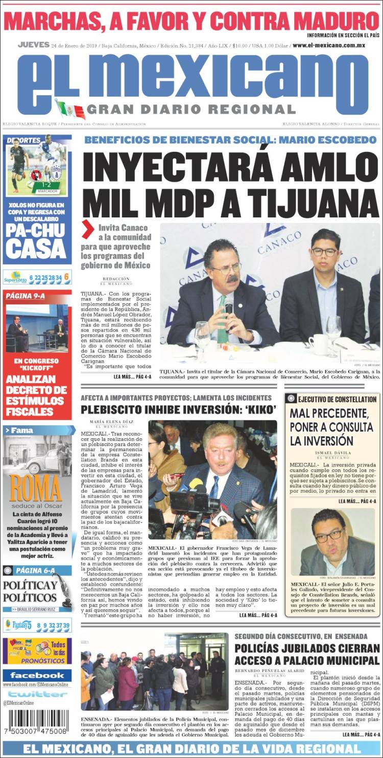 Portada de El Mexicano - El Gran Diario Regional (México)