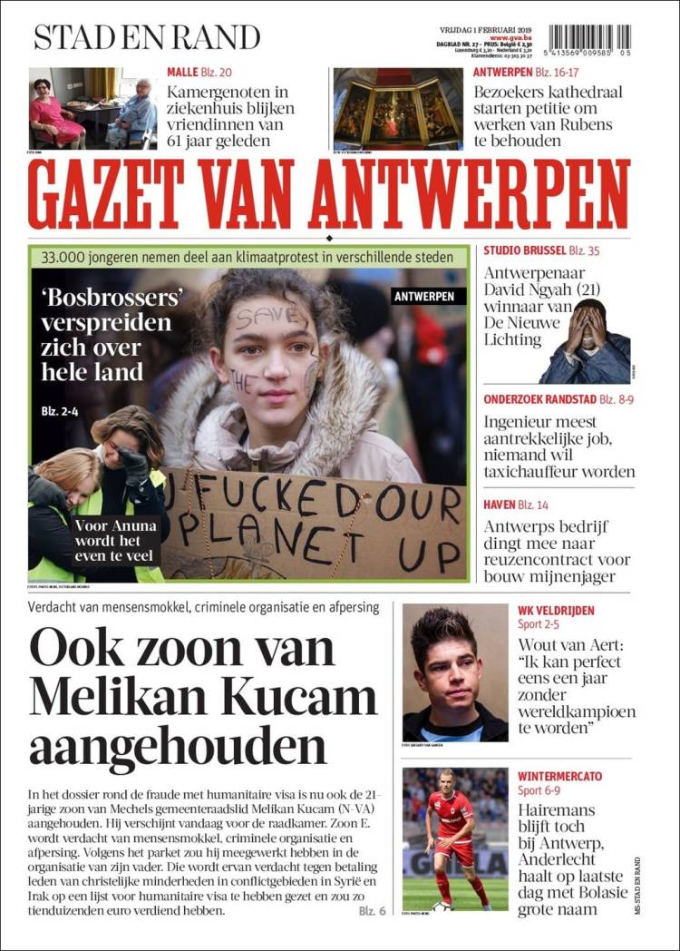 Portada de Gazet van Antwerpen (Belgium)