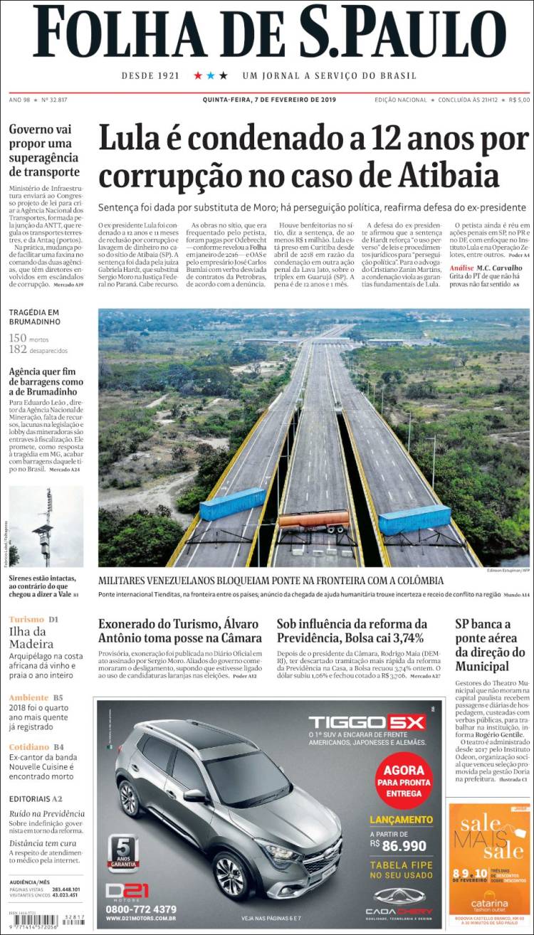 Portada de Folha de SÃ£o Paulo (Brasil)