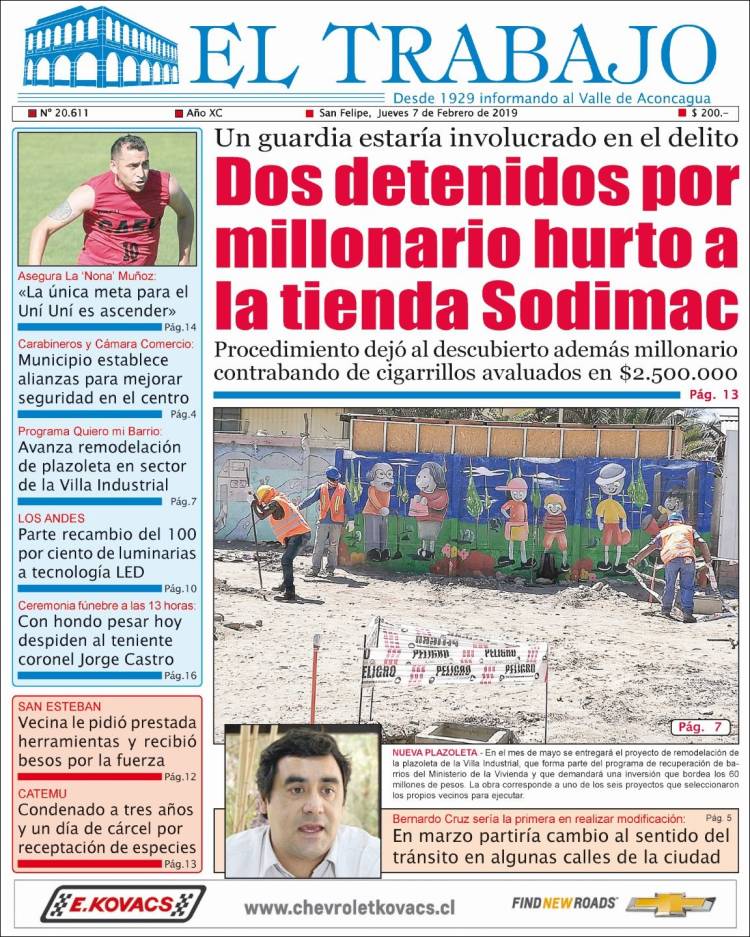 Portada de El Trabajo (Chile)