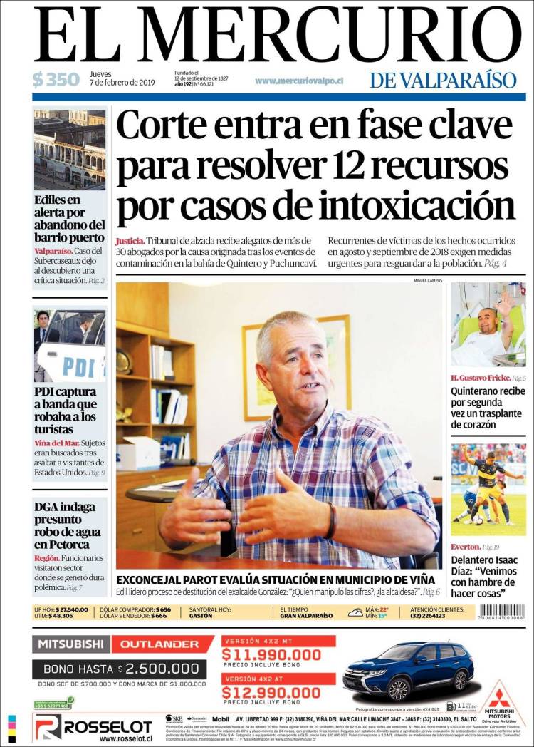 Portada de Mercurio de Valparaiso (Chile)