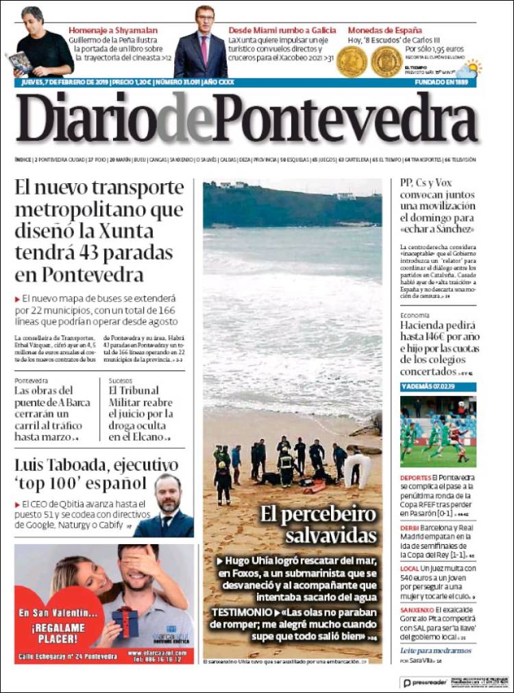 Portada de Diario de Pontevedra (España)