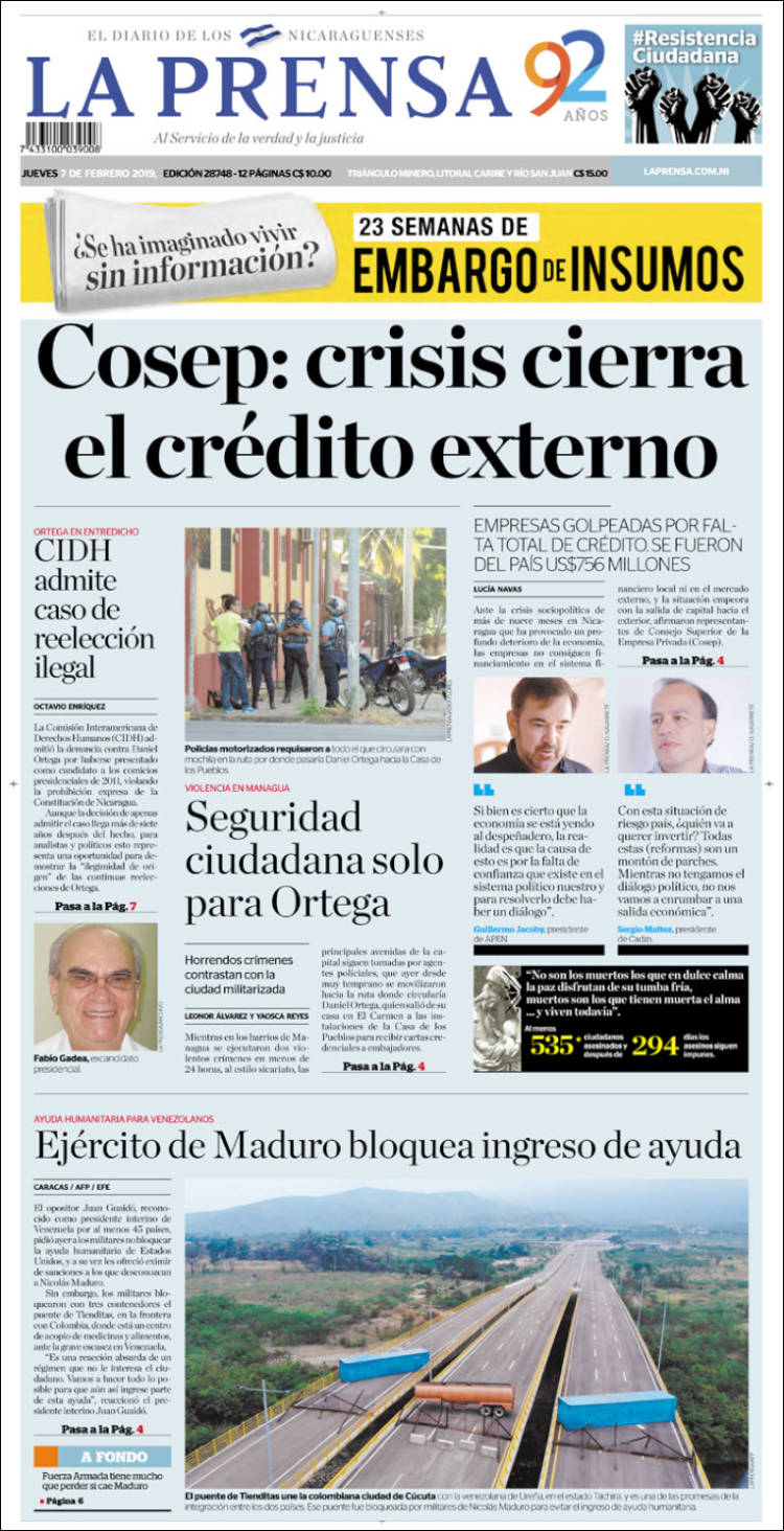 Portada de La Prensa (Nicaragua)