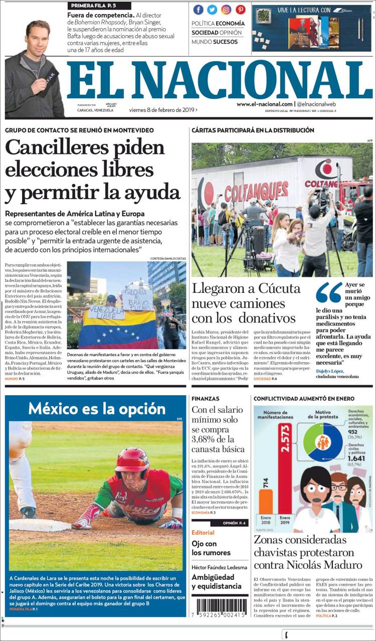 Portada de El Nacional (Venezuela)