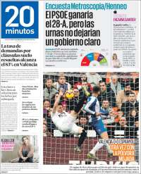 Portada de 20 Minutos - Valencia (España)