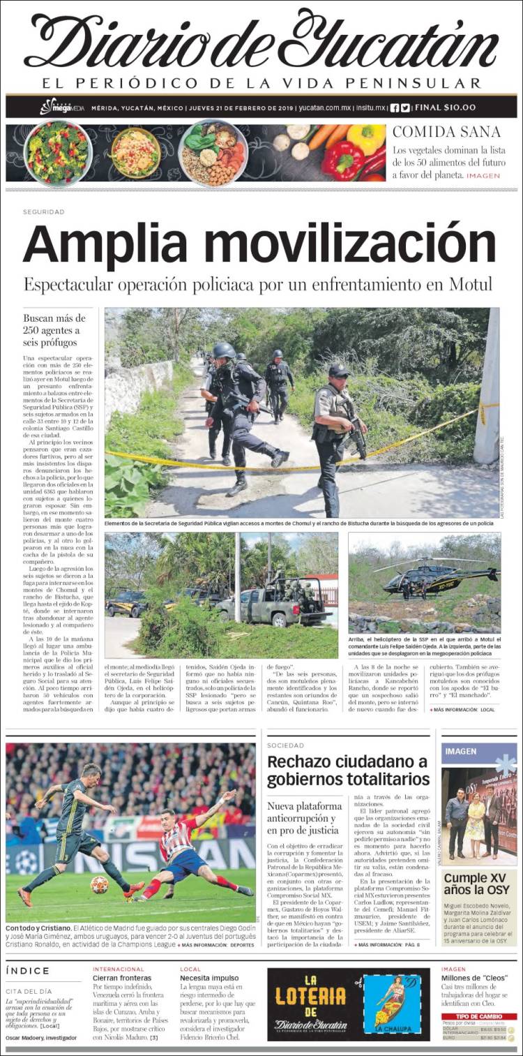 Portada de Diario de Yucatán (México)