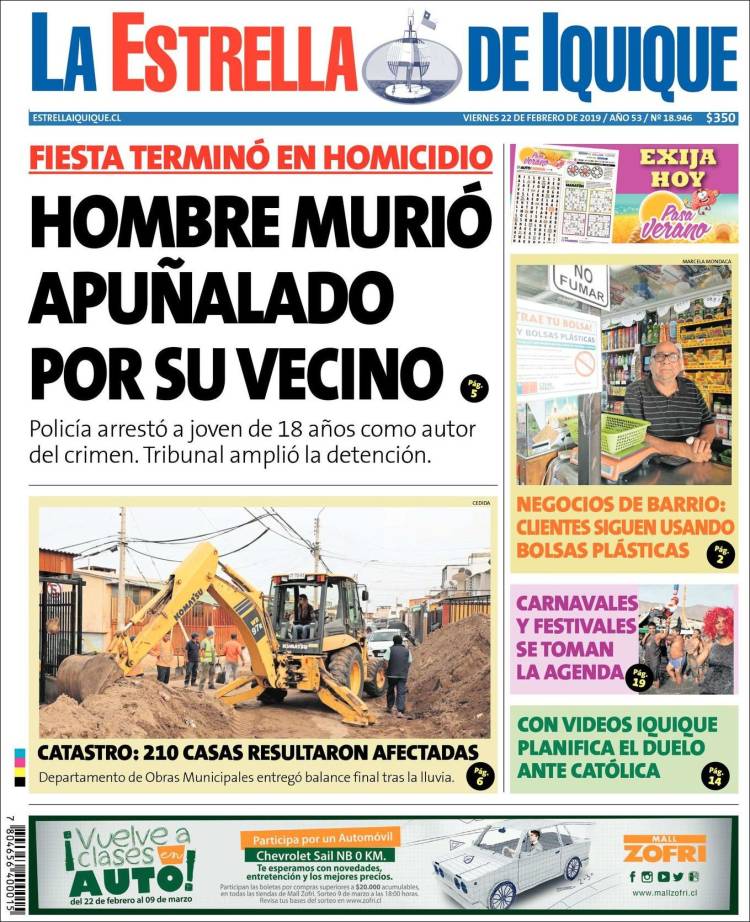 Periódico La Estrella de Iquique (Chile). Periódicos de Chile. Edición
