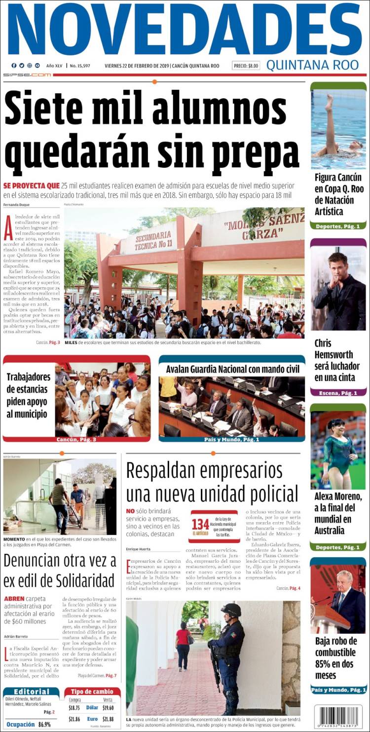 Portada de Novedades de Quintana Roo (México)