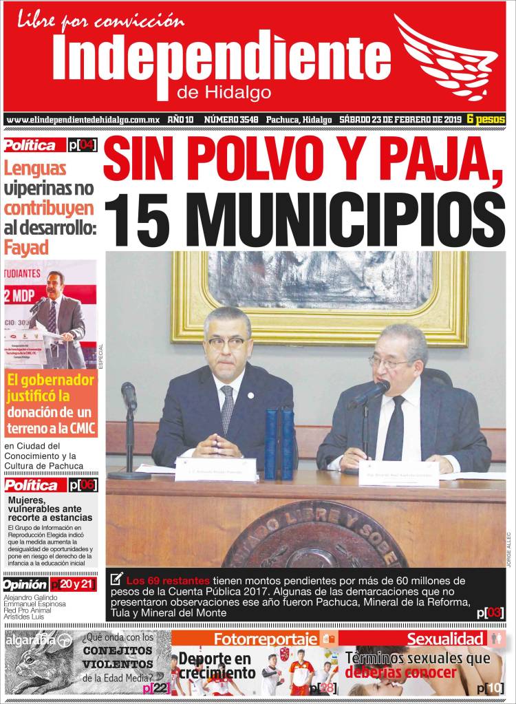 Portada de El Independiente de Hidalgo (México)