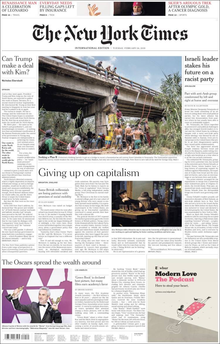 Portada de International New York Times (Europa)