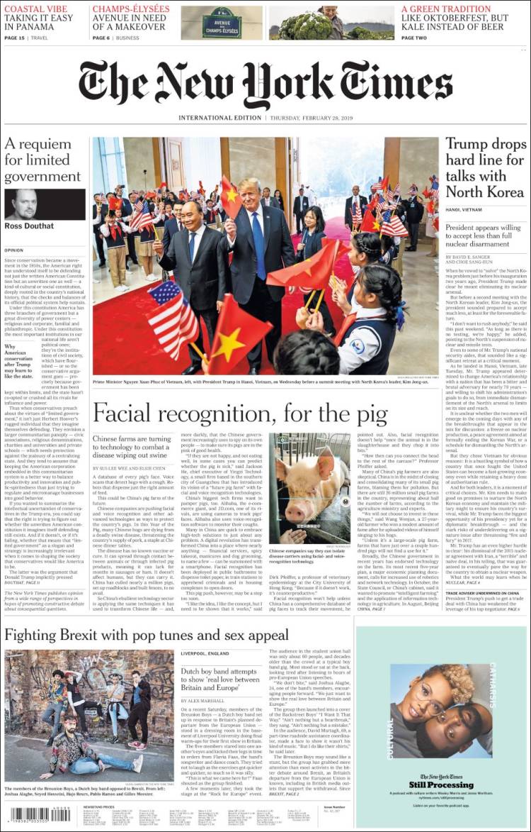 Portada de International New York Times (Europa)