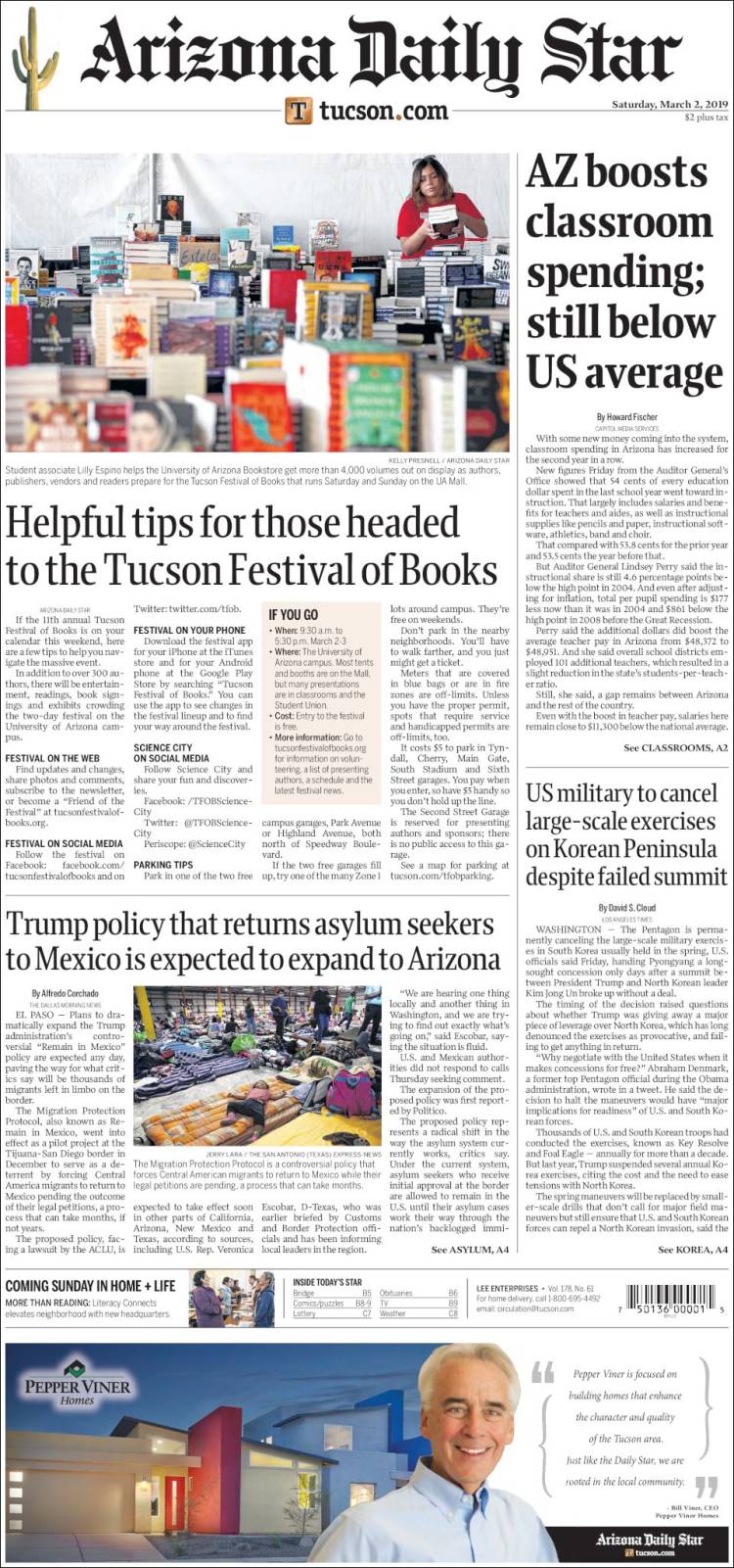 Portada de Arizona Daily Star (USA)