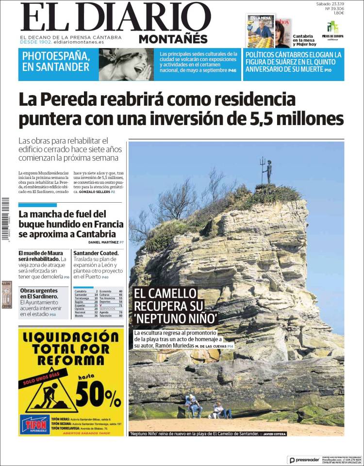 Portada de El Diario Montañés (España)