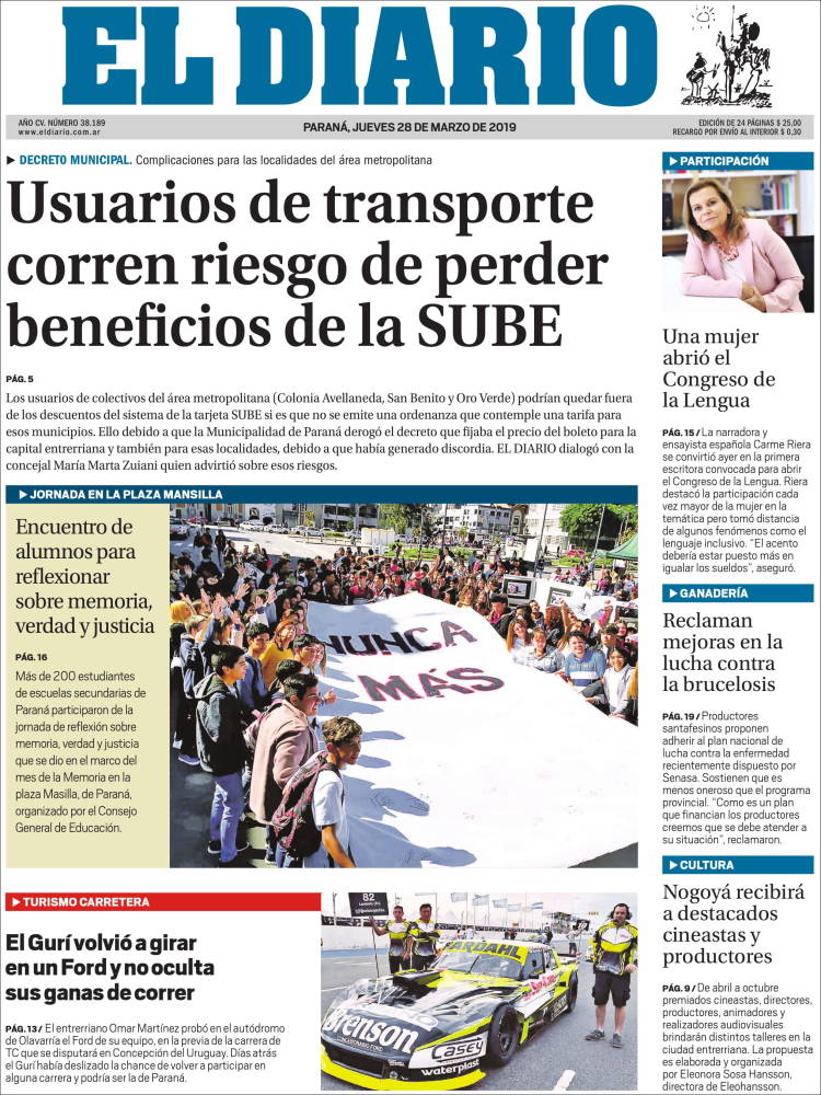 Portada de El Diario de Paraná (Argentina)