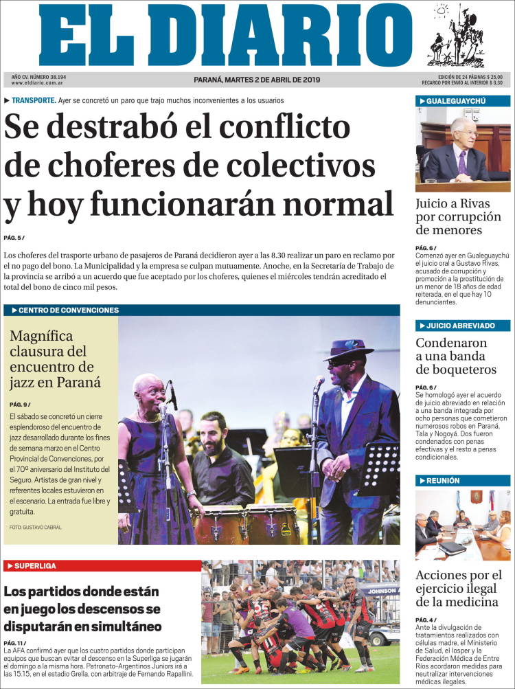 Portada de El Diario de Paraná (Argentina)