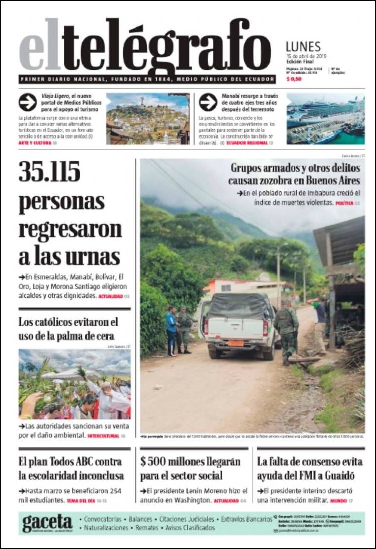 Portada de El Telégrafo (Ecuador)