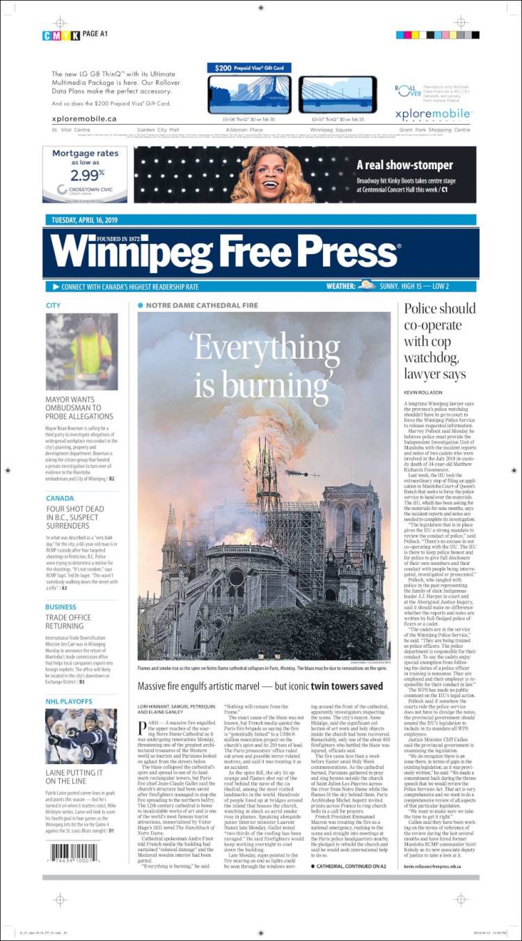 Portada de Winnipeg Free Press (Canada)
