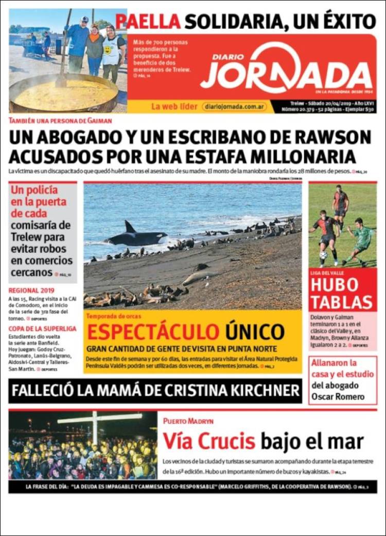Portada de Diario Jornada en la Patagonia (Argentina)