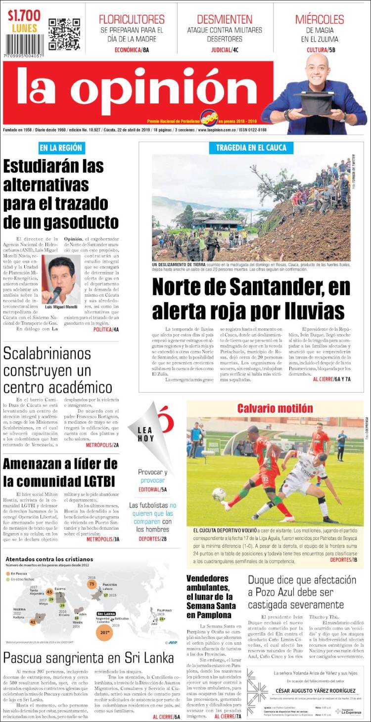 Portada de Diario La Opinion (Colombia)