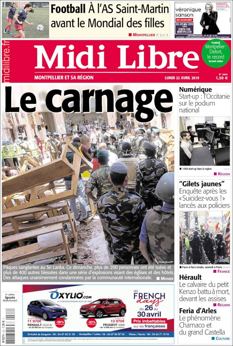 Portada de Midi Libre (Francia)