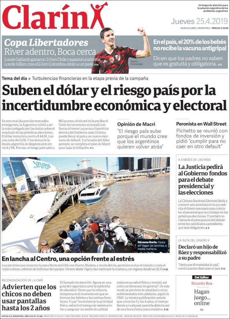 Portada de Clarín (Argentina)