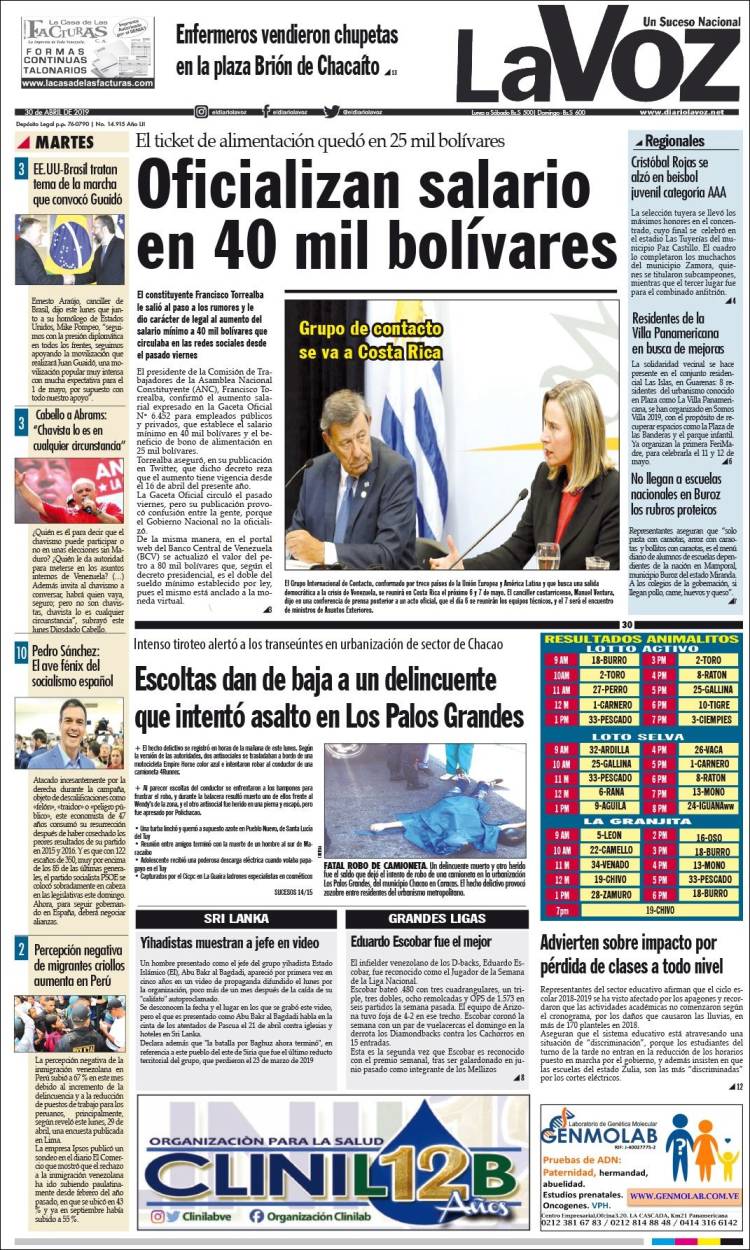 Portada de Diario La Voz (Venezuela)