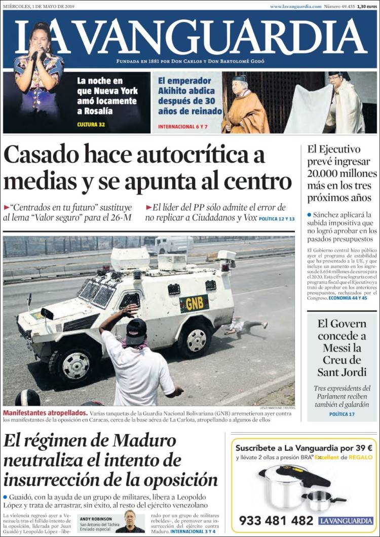 Portada de La Vanguardia (España)