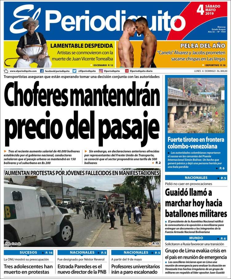 Portada de Periodiquito de Aragua (Venezuela)